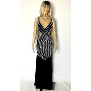 Jovani Size 2 Black Rhinestone Crystal Illusion Mermaid Gown Formal Dress Train